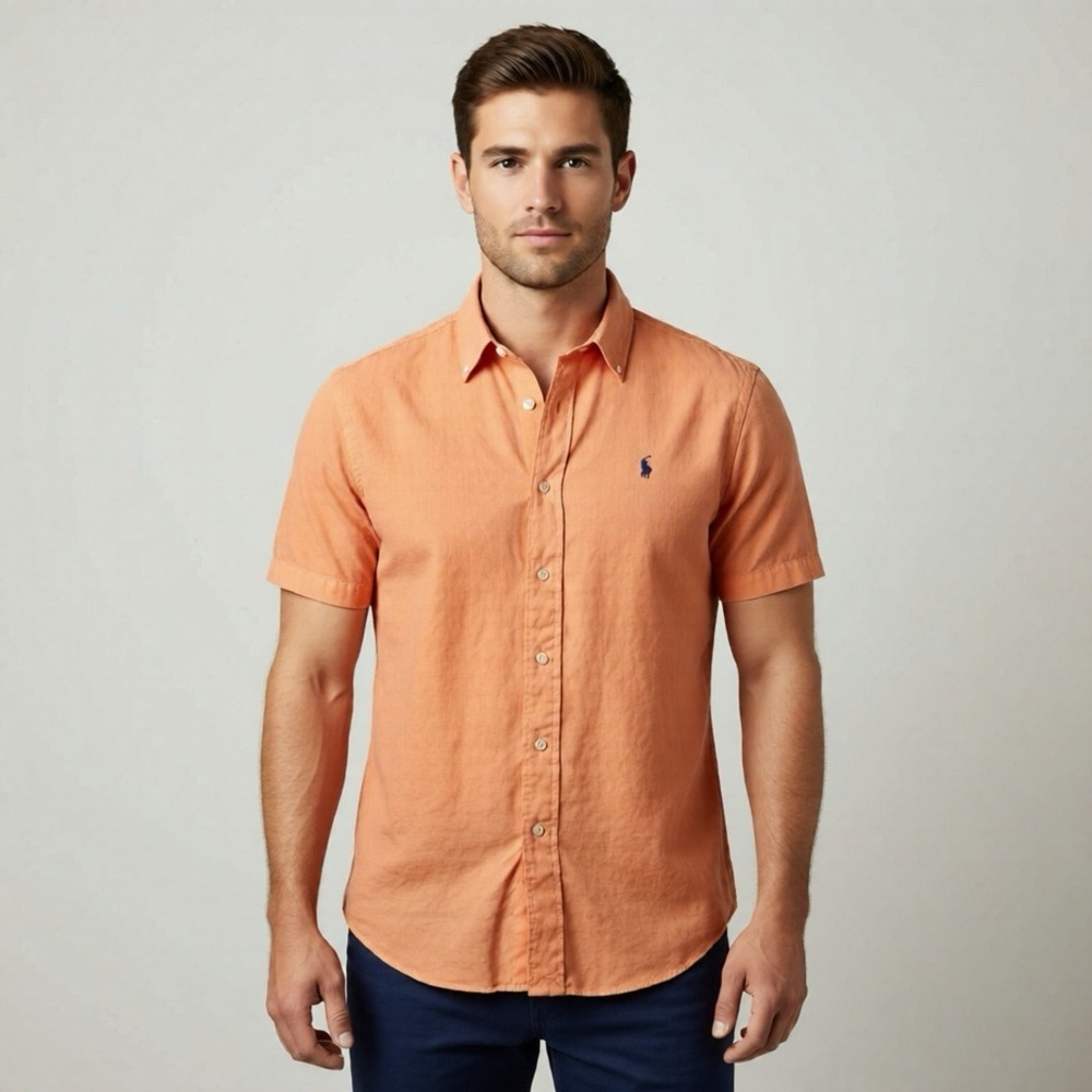 Polo Short-Sleeve Button-Down Shirt - Orange